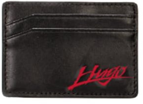 Hugo Boss Porta carte in pelle opaca con logo calligrafato, Black001, UNITA, Moderno