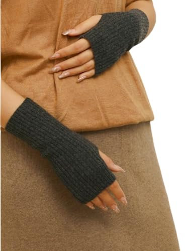 Prettystern Rippstrick Damen Kaschmir Fingerlose Pulswärmer handgelenk-wärmer Hand-Stulpen Cashmere Grau Dunkelgrau