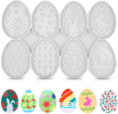 Lanpeeking Ostern Silikonform – Epoxidharz Formen für Ostereier und Anhänger, Hasen DIY Schlüsselanhänger Gießform, Hochwertige Silikon Gießformen für Basteln und Osterdeko (8 Designs)