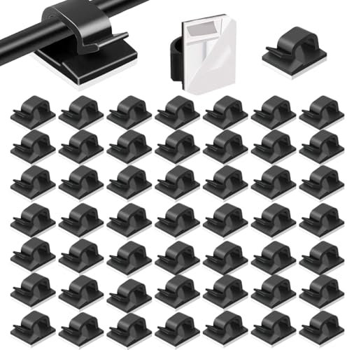 50 PCS Clips Câbles, Attache Cable adhesif Rangement de Accroche Cable Fixation Auto Collant, cavalier cable electrique,pour la gestion des câbles, Noir
