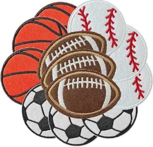 AXEN Balls Patches, Embroidered Iron on/Sew on Patches Sports Themed Applique for Clothes, Hat, Backpack, Jeans, DIY Accessories, Pack of 12