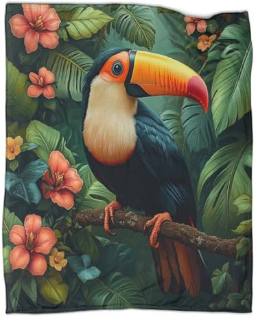 kaiyun Tukan Fleecedecke,weich Und Bequem,3D-gedruckt Jungle of Exotisch Blumes and Pflanzen Teenager,Bedruckte Decke Erwachsene,geeignet Für Bett Und Sofa,40x50inch(100x130cm)