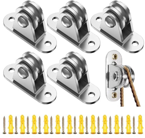 6 Stück Metall Umlenkrollen, Umlenkrollen für Seile, Stehblock Flaschenzug für Seile/Wäscheleine, inkl. 12 Schrauben + 12 Kunststoffhülsen