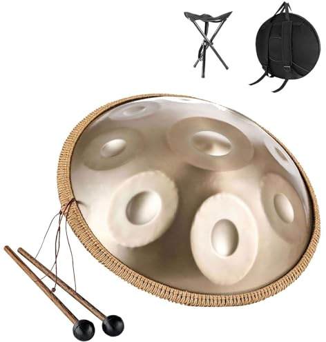 432 Hz 22 Zoll 9/10/12/ Note Stahlhandtrommel In D Moll, Handpan-Instrument, Handpan-Trommel Für Erwachsene Mit Hand Pan-Tasche, Schlaginstrument Für Anfänger(Gold,9 notes)