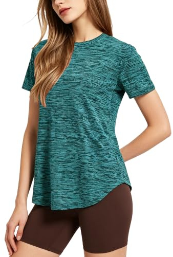 Tansozer Yoga Shirt Damen Kurzarm Locker Sportshirt Fitness Funktionsshirt Sommer T-Shirt Leicht Sportbekleidung, Smaragdgrün, XXL