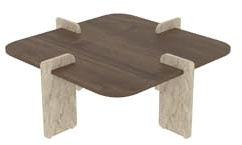 Hanah Home Modern Coffee Table, Walnut & Travertine, 90 x 35 x 90 cm | 100% Melamine Coated Chipboard | Stylish & Functional Design for Living Room