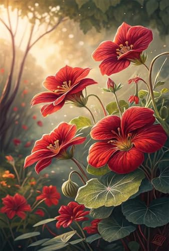 Puzzle 150 Teile Erwachsene Rote Blüten Klassisches Puzzles, Geschicklichkeitsspiel für Die Ganze Familie, als Geschenke und Wanddeko 35x25 cm