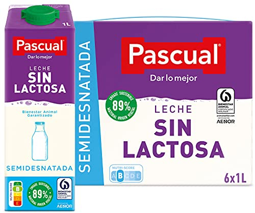 Pascual – Leche Semidesnatada Sin Lactosa Bienestar Animal, 6 x 1L