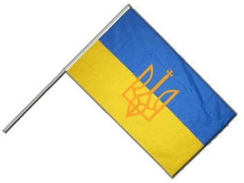 Flaggenfritze® Große Stockflagge Schwenkflagge Ukraine mit Wappen - 60 x 90 cm