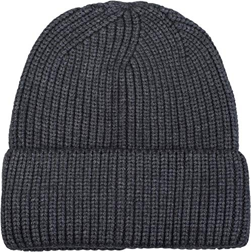 styleBREAKER Unisex Feinstrick Beanie Mütze mit Krempe, warme Winter Strickmütze Einfarbig, Rippen Strickmuster 04024154, Farbe:Anthrazit