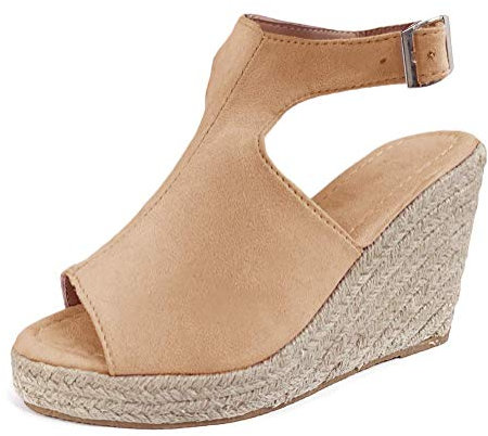 Sandali Donna Moda Sandali Espadrillas con Cinturino alla Caviglia Zeppe Donna Corda Intrecciato Piattaforma Eleganti Estivi Bocca di Pesce Scarpe Cachi 35 EU