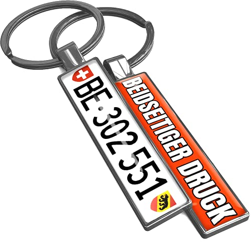 MINIDING Kontrollschild-Schlüsselanhänger mit Name Foto Logo personalisiert - Schweizer Autokennzeichen als Individueller KFZ Nummernschild Anhänger aus Metall