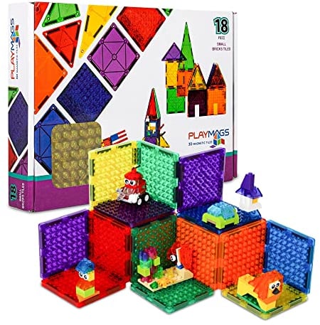 Playmags 18-Teiliges Kleines Magnetisches Ziegelstein- Und Bauset – Magnetische Bausteine Und Blöcke Für Kinder – Entwicklung Der Fähigkeiten – Ab 3 Jahren (Kleine Ziegelsteine)