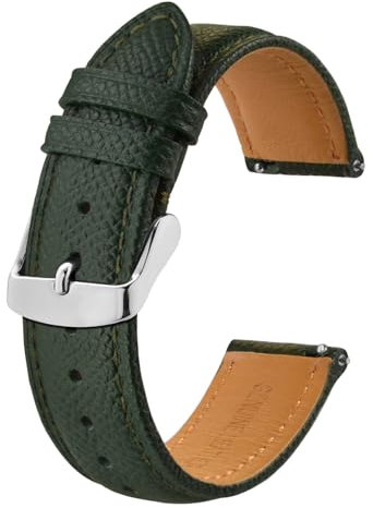 BISONSTRAP Uhrenarmbänder mit Schnellverschluss,Textur Leder Uhrenarmband für Herren und Damen,20mm,Dunkelgrün,Silberne Schnalle