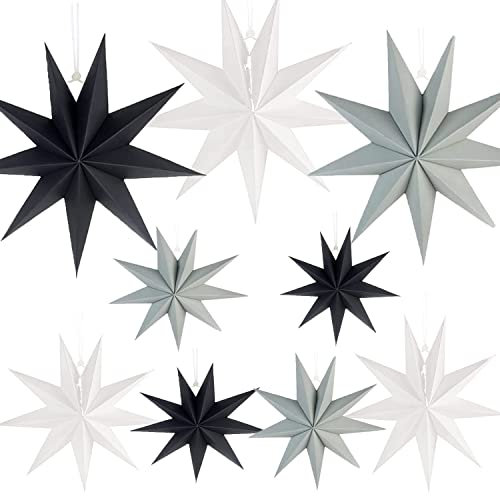 Faltstern Weihnachten, 9 Stück Sterne Weihnachten Deko, Wunderschöne Deko,Hänge-Deko aus Papier,Papierstern Dekoration für Fenster, Advent, Weihnachtsbaum (B)