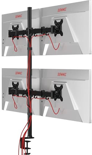 Duronic 4 Screen Monitor Stand DMT254 Height Adjustable Quad Monitor Arm with 100cm Pole C Clamp Monitor Risers for 13-27” Screens Desk Mounts with 8kg Capacity and VESA 75/100 for Home Office Work