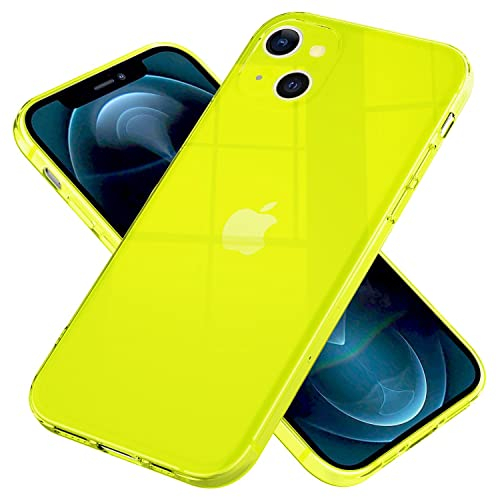 NALIA Klare Neon Silikonhülle kompatibel mit iPhone 13 Mini Hülle, Durchsichtig Bunt Leuchtend Anti-Gelb Vergilbungsfrei, Dünne Robuste Schutzhülle TPU Silikon Handyhülle Cover Case, Farbe:Gelb