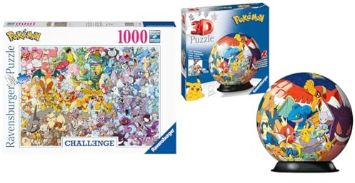 Ravensburger Pokémon 1000 Piece Challenge Jigsaw Puzzle for Adults and Kids Age 12 Years Up & Pokemon 3D Jigsaw Puzzle Ball for Kids Age 6 Years Up - 72 Pieces - No Glue Required