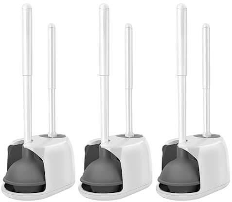 SetSail WC-Bürste und Kolben-Set, 3 Stück, WC-Saugglocke für Badezimmer mit Halter, robuste WC-Bürste und Halter versteckt für Tiefenreinigung – Weiß