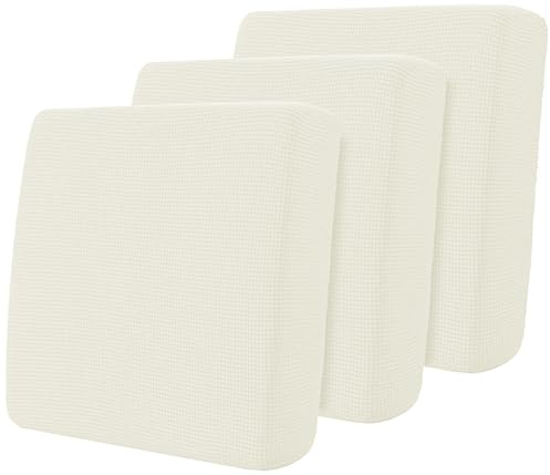 Hokway Stretch Couch Cushion Covers, 3 Piece Individual Sofa Cushion Slipcovers，Jacquard Sofa Seat Slipcover Set, Non-Slip Protector for Cushion (Creamwhite,Small-3PC)