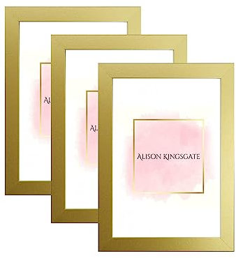 Alison Kingsgate Pack of 3 Gold A3 (29.7 x 42.0 cm) Frames With Safe Perspex Front & Wall Mount - Set of 3 Gold A3 Picture Frames Display Portrait & Landscape - Handmade Frames