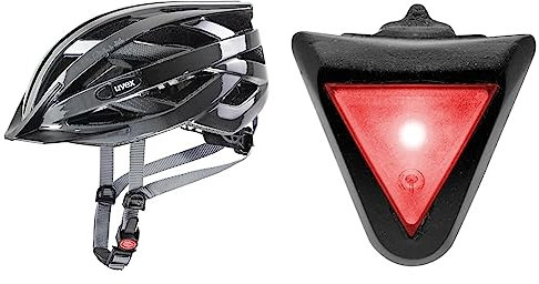 uvex Air Wing - Leichter Allround-Helm - Grau-Schwarz - 56-60 cm & Plug-in LED XB039 Licht - Passend für I-vo, Air Wing & Finale Junior Modelle - Dauer- oder Blinklicht - Schwarz-Rot - Einheitsgröße