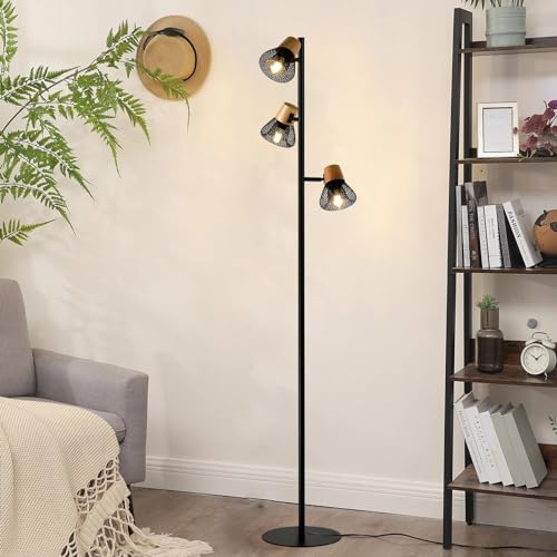 LQWELL® Stehlampe, 3 Flammig Bodenleuchte Modern Standleuchten Metall Schwarz H140CM für verschiedene Anlässe wie Restaurants, Schlafzimmer, Nachttische, Cafés, Bibliotheken, Museen, Büros