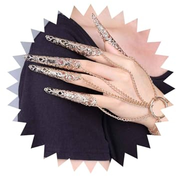Inilbran Boho Armband Mit Fingernägeln Zigeuner Ägypter Finger Ring Armband Gothic Fingernagelspitze Krallen Ringe Armband Gold Indisch Ägyptisch Bauchtanz Armband Schmuck Für Frauen Und Mädchen