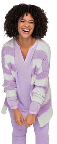 Angel of Style Damen große Größen Übergrößen Strickjacke, Oversized, Blockstreifen, offene Form, V-Ausschnitt, Langarm Flieder 54 201797800-54