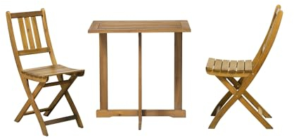 furnling Genua Sitzgruppe Garten, Terrassenmöbel-Set 3-TLG., 2 klappbare Stühle, 1 Tisch, aus Akazie, Natur, wetterbeständig, 2 Personen, Gartenmöbel Set Holz