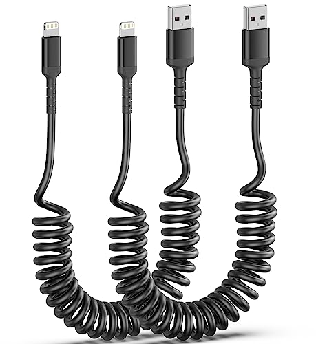 Spiralkabel USB A auf Lightning Kabel 2Pack, Spiralkabel USB iPhone Apple Carplay Kabel & Datensynchronisation, Kurz iPhone Ladekabel Auto iPhone14 /13/12 /11/Xs/XR/iPad/AirPods