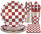 PARTY GO 96pcs Red White Checkerboard Racing Car Themed Party Tableware Set with Paper Plates Cups Napkins for Birthday Party Decor