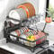 Raine Dish Drainer Rack, 2 Tier Dish Drying Rack with Drip Tray Removable Large Capacity Dish Draining Shelf with Utensil Holder, Cup Rack, Plate Rack, Swivel Drainage Spout for Kitchen Counter, Black
