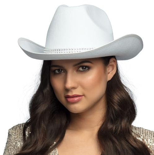 Boland - Cowboyhut Daisy, Kopfbedeckung, Accessoire für Western Kostüme, Zubehör für Festival, Karneval oder Junggesellenabschied, Weiß