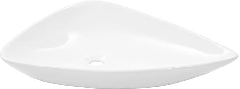 Lavabo en céramique en forme de triangle, blanc, 645 x 455 x 115 mm, en céramique émaillée, pour petites salles de bain, durable et peu encombrante