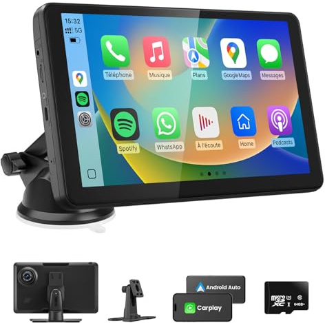 Autoradio Bluetooth, 9 Pouce Écran CarPlay Voiture & Android Auto sans Fil | Portable Poste Radio avec Écran Tactile, Contrôle Vocal, Navigation GPS, FM, MirrorLink, Bluetooth Appels avec Mains Libres