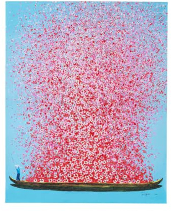 Kare Design Leinwandbild Folwer Boat, Blau/Pink, Wandbild, Canvas, Klein, Wohnzimmer, Schlafzimmer, Esszimmer, Flur, 30x40 cm