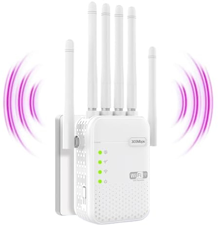 Repetidor WiFi Largo Alcance, Amplificador Señal WiFi Extender, TP Link Repetidor WiFi 6 Antenas Cobertura 1000 m2, Amplificador WiFi Extensor de WiFi con 2 Puertos LAN para Casa y Oficina