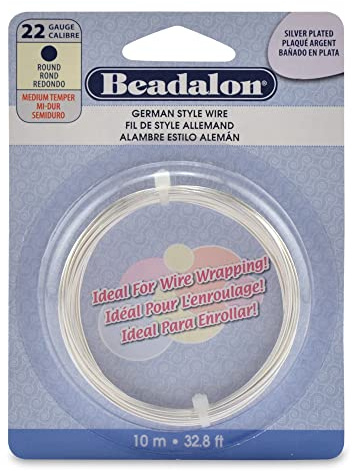 Beadalon German Style 10 m 22 Gauge Round Wire, Silver Plated