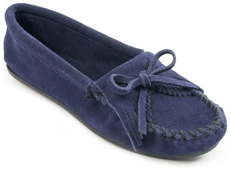 Minnetonka Women's Kilty Suede Hardsole Moccasin, Navy, 5.5 M US