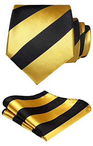 HISDERN Herren Krawatte Gestreifte Hochzeit Krawatte & Einstecktuch Set Gelb Schwarz