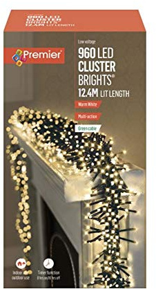 Premier Decorations Premier Decorations-960 Multi Action Cluster LED Lights with Timer-Warm White, ONE