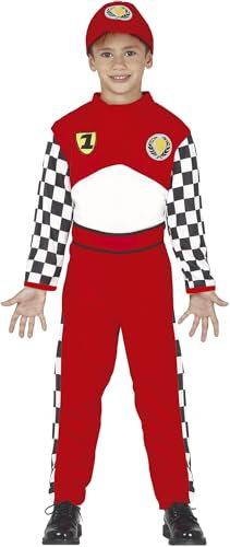 FIESTAS GUIRCA | Costume Pilota di Formula Bambini (5-6 Anni) - Tuta, Cintura e Cappello - Costumi da Corsa e Sport per Halloween, Carnevale e Feste in Maschera - Ideale per Bambini - Rosso e Bianco