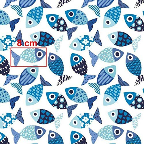 100x160cm Fisch Wal 100% Baumwolle Baumwollstoff Kinder Meterware Handwerken Nähen Stoff (Fische Blau Durcheinander, 100x160cm (11,99€/m))