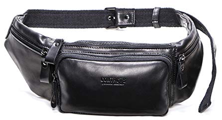 FANDARE Sac de Ceinture et Poitrine Homme en Cuir - Banane, Épaule, Sling Bag Imperméable pour Sports, Escalade, Jogging, Randonnée, Voyage - Garçon Noir