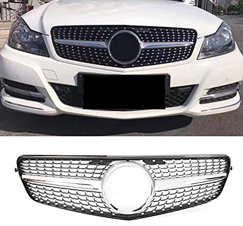 Qiilu Kühlergrill, Vorne Diamond Style Kühlergrill vorne Ersatzteil für Mercedes Benz W204 2007-2014(Splitter)