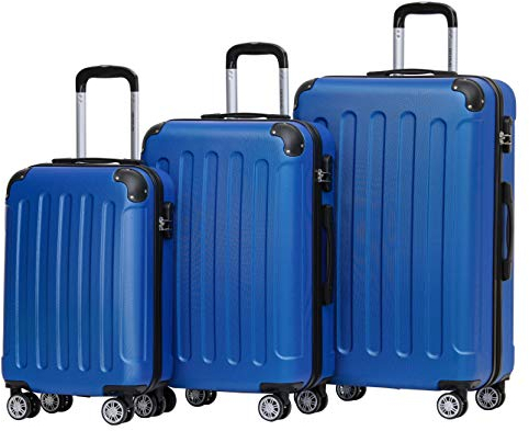 BEIBYE Hartschalen-Koffer Trolley Rollkoffer Reisekoffer Handgepäck 4 Rollen (M-L-XL-Set) (Blau, Set)