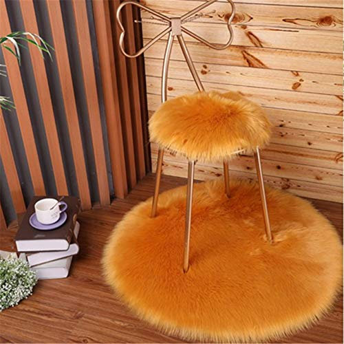 SWECOMZE Runde Faux Lammfell Schaffell Teppich Kunstfell Dekofell in Super weich Teppich Longhair Fell Optik Nachahmung Wolle Bettvorleger Sofa Matte (Goldenes Kamel,35 * 35cm)