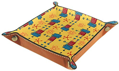 ZORE_FINE5 Quadratische Schmucktabletts aus Leder, Würfel, Spiele, Schlüssel, Münzen, Süßigkeiten, Aufbewahrungsbox, faltbar, lustiges Cartoon-Roboter-Muster