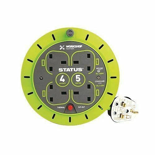 NEW 5 Meter 4 Way 13 AMP Electric Extension Cable Reel Mains Plug & Socket Lead